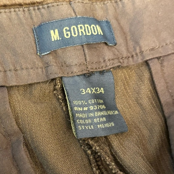 M. Gordon Men’s Vintage Corduroy Pleated Pants W34 L34 Bear Brown 5 Pockets NWT - Picture 5 of 16